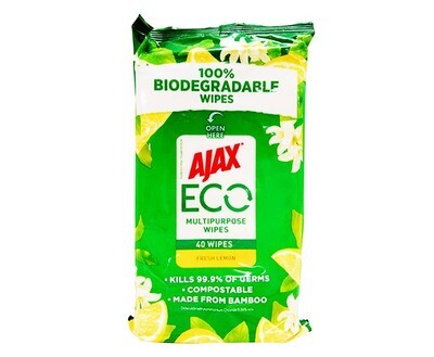 Ajax Eco Multi Purpose Wipes Fresh Lemon 40 Wipes