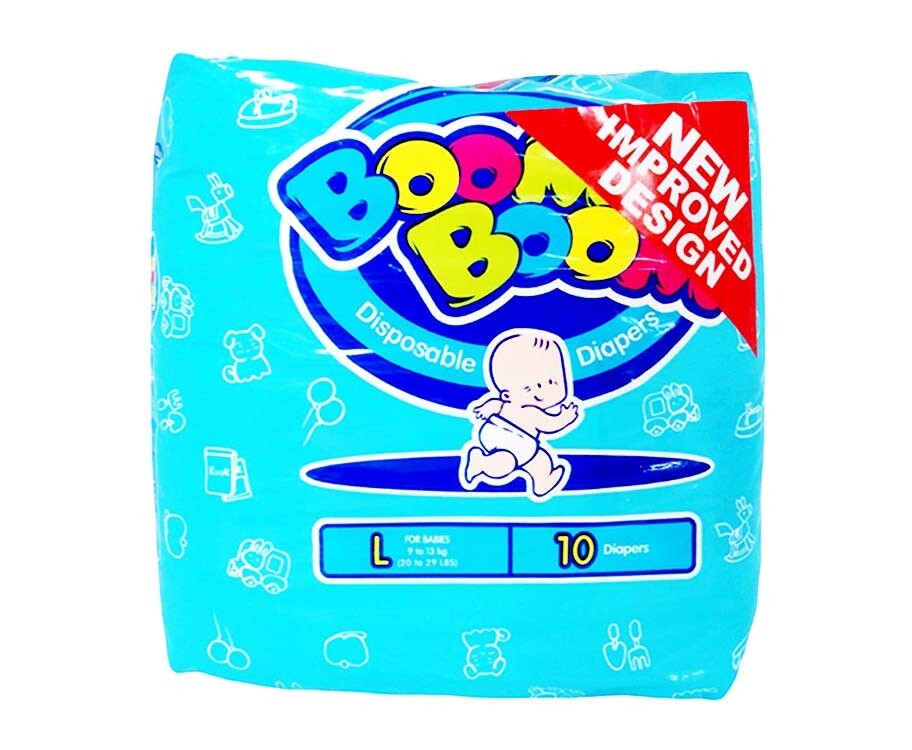 Boom Boom Disposable Diapers L For Babies 9 to 13kg (20 to 29lbs) 10 Diapers