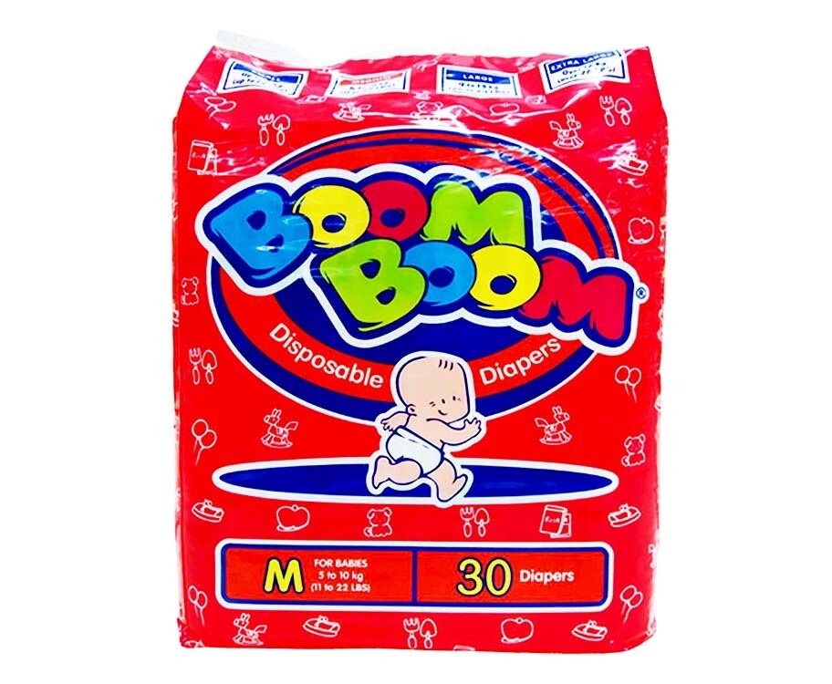 Boom Boom Disposable Diapers M For Babies 5 to 10kg (11 to 22lbs) 30 Diapers