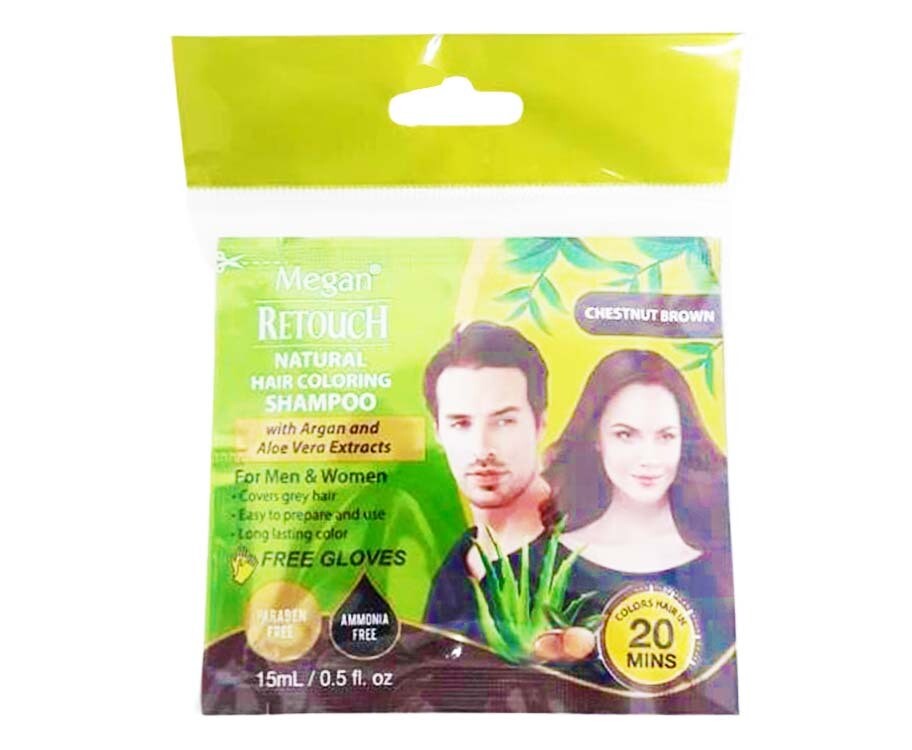Megan Retouch Natural Hair Coloring Shampoo with Argan and Aloe Vera Extracts Chestnut Brown 15mL