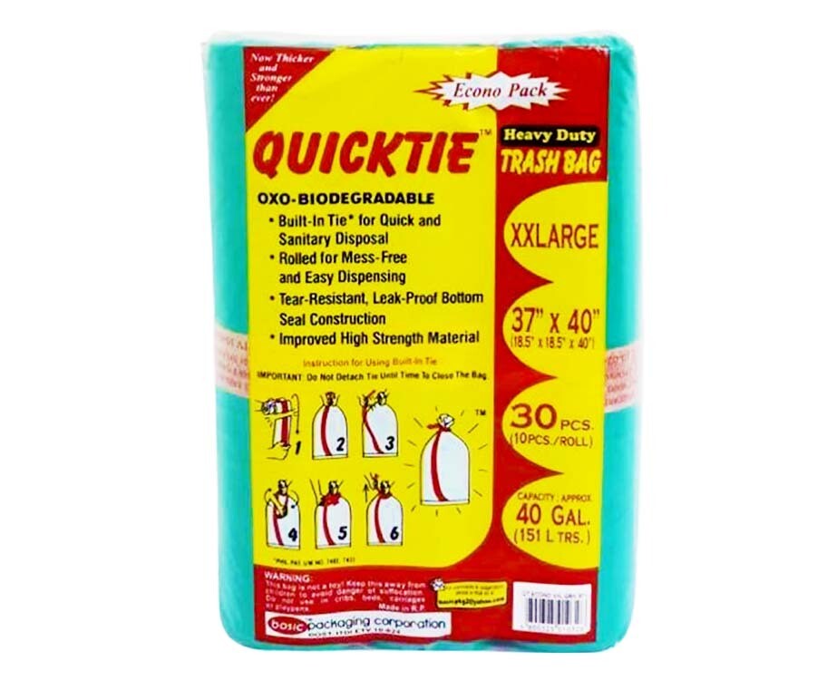 Quicktie Heavy Duty Trash Bag Econo Pack Green XXL 37&quot; x 40&quot; (18.5&quot; x 18.5&quot; x 40&quot;) 30 Pieces