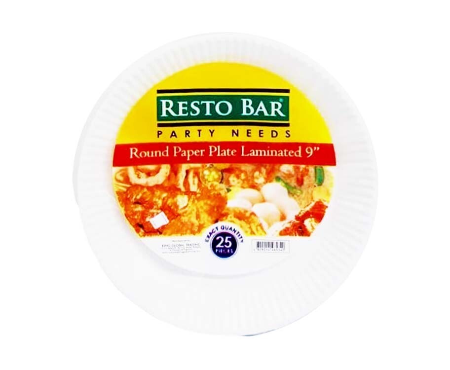 Resto Bar Party Needs Round Paper Plate Laminated 9" 25 Pieces