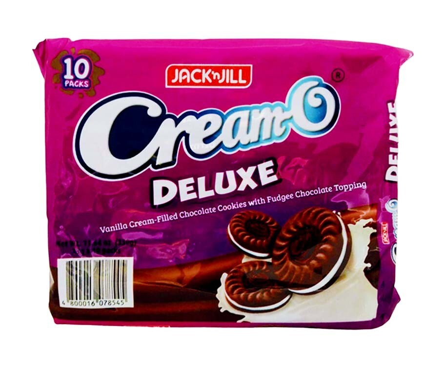 Jack &#39;n Jill Cream-O Deluxe Vanilla Cream-Filled Chocolate Cookies with Fudgee Chocolate Topping (10 Packs x 33g)