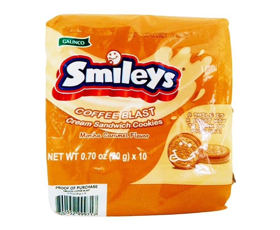 Galinco Smileys Coffee Blast Cream Sandwich Cookies Mocha Caramel Flavor (10 Packs x 20g) 0.70 Oz