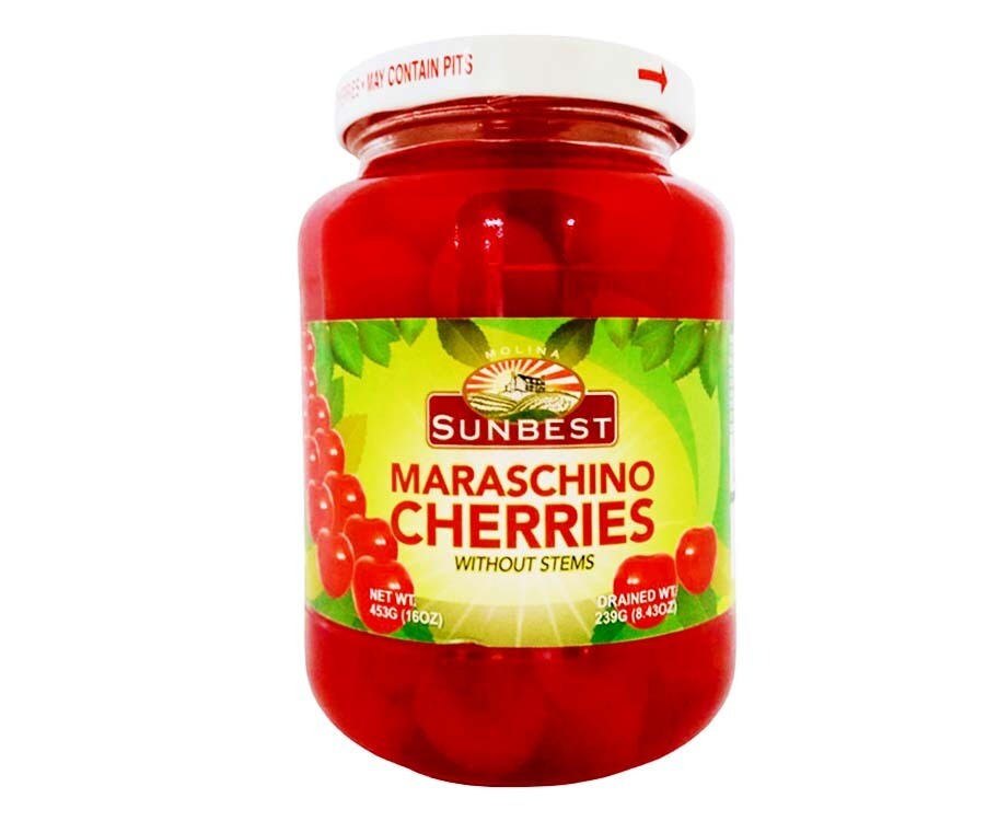 Sunbest Maraschino Cherries without Stems 453g (16oz)