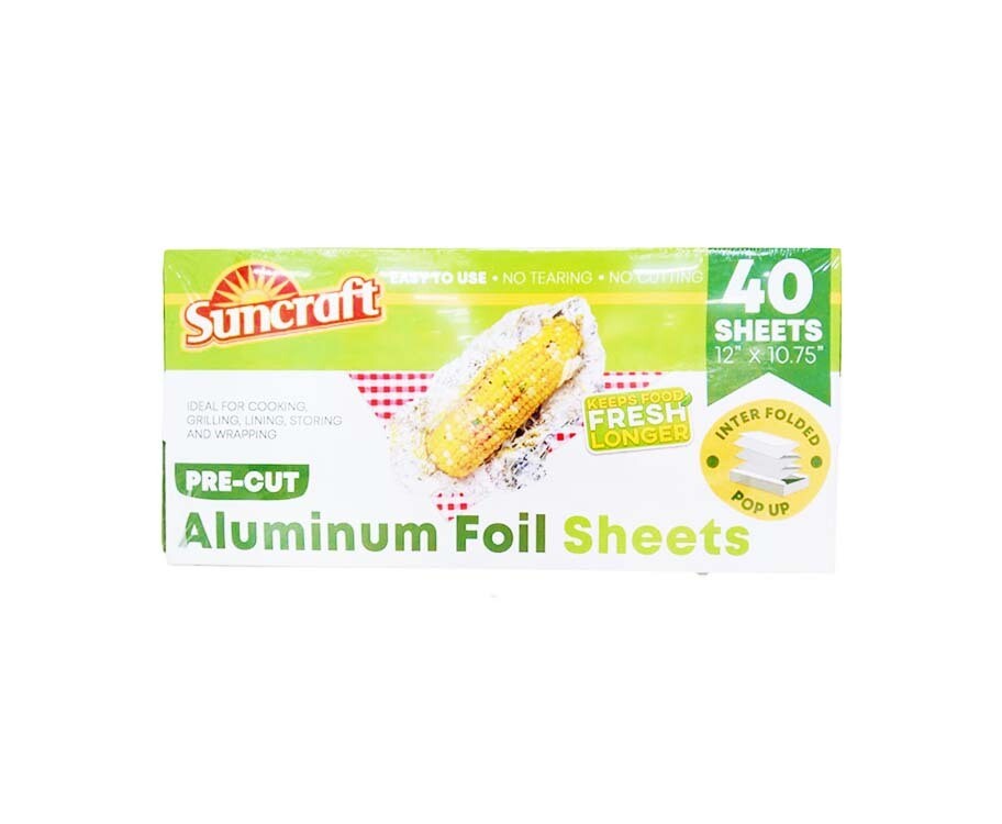 Suncraft Aluminum Foil Sheets Pre-Cut 40 Sheets (12" x 10.75")