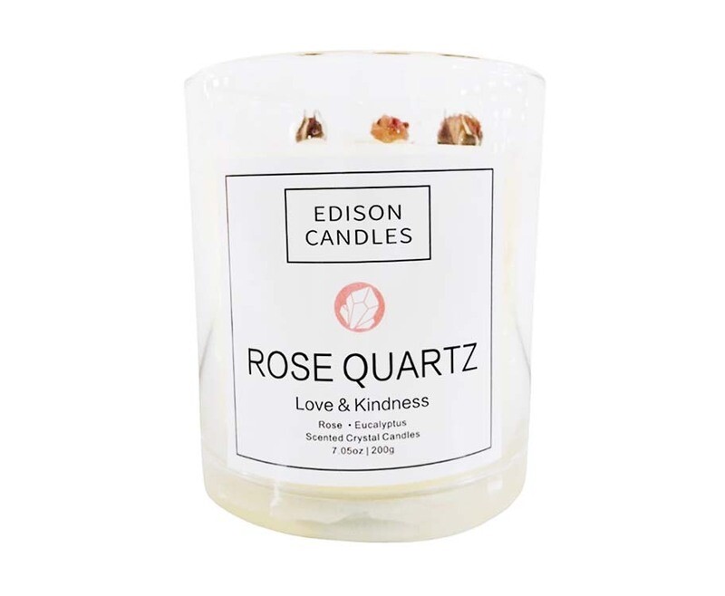 Edison Candles Rose Quartz Love &amp; Kindness Rose Eucalyptus 7.05oz (200g)