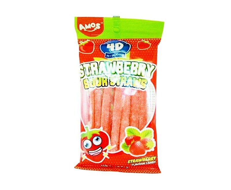 Amos 4D Strawberry Sour Straws 100g