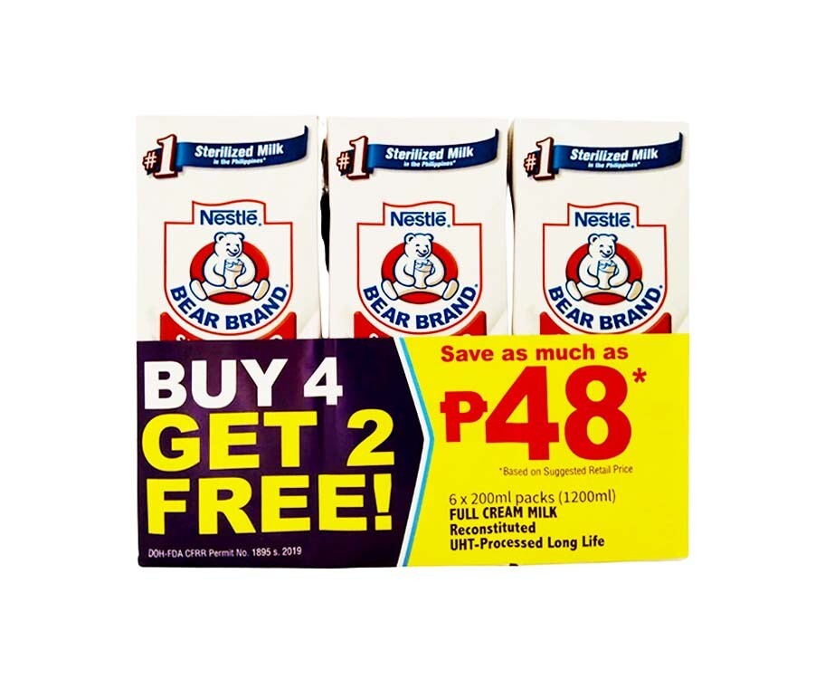 Nestlé Bear Brand Sterilized Full Cream Milk (4+2 Packs x 200mL) 1200mL
