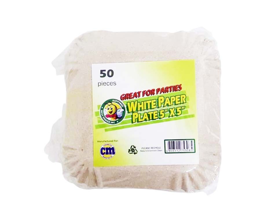 HappyBee White Paper Plate 5" x 5" 50 Pieces