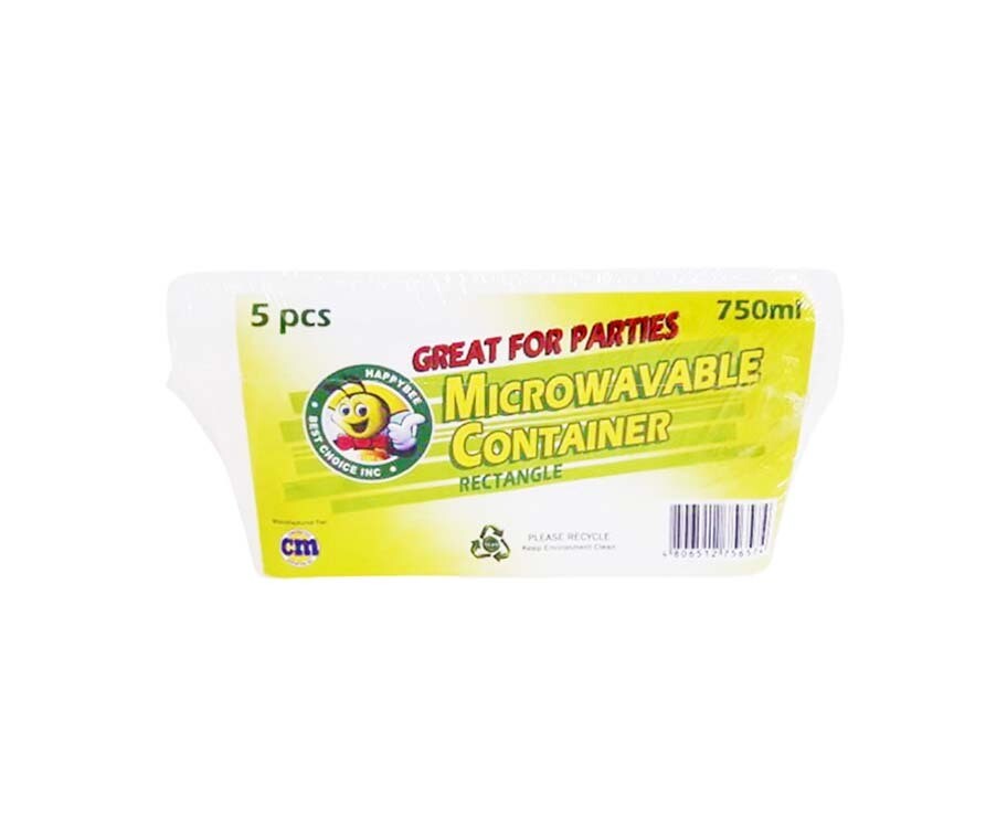 HappyBee Microwavable Container Rectangle 750mL 5 Pieces