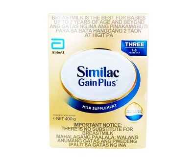 Abbott Similac Gain Plus Milk Supplement Three 1-3 Years Old 400g