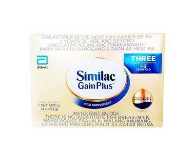 Abbott Similac Gain Plus Milk Supplement Three 1-3 Years Old 1.8kg