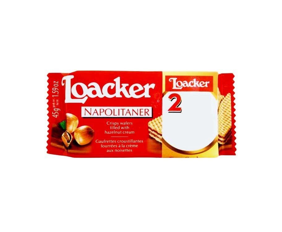 Loacker Napolitaner Crispy Wafers Filled with Hazelnut Cream (2 Packs x 45g)