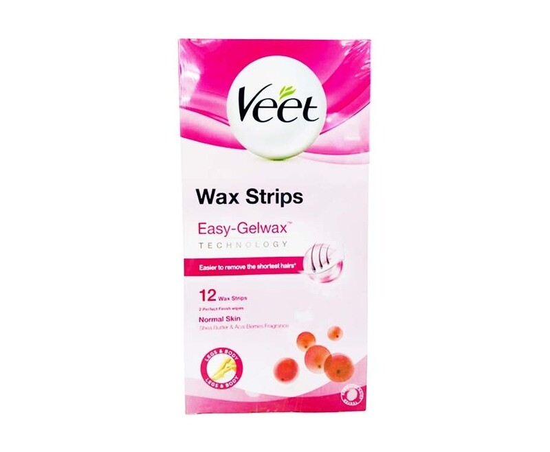 Veet Wax Strips Easy-Gelwax Technology Normal Skin Shea Butter &amp; Acai Berries Fragrance 12 Wax strips