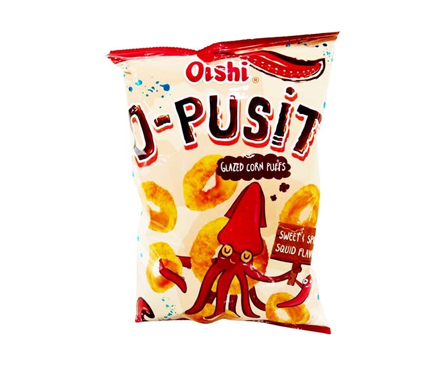 Oishi O-Pusit Glazed Corn Puffs Sweet &amp; Spicy Squid Flavor 80g