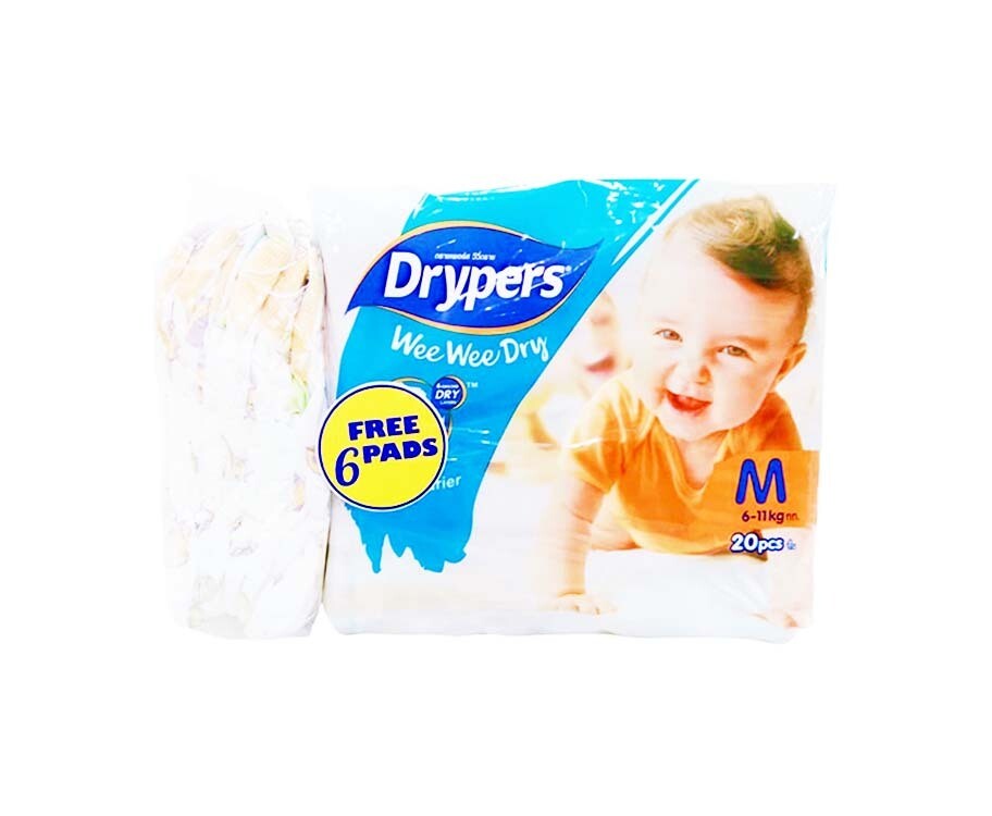 Drypers Wee Wee Dry Medium 20 Pieces + Free 6 Pads
