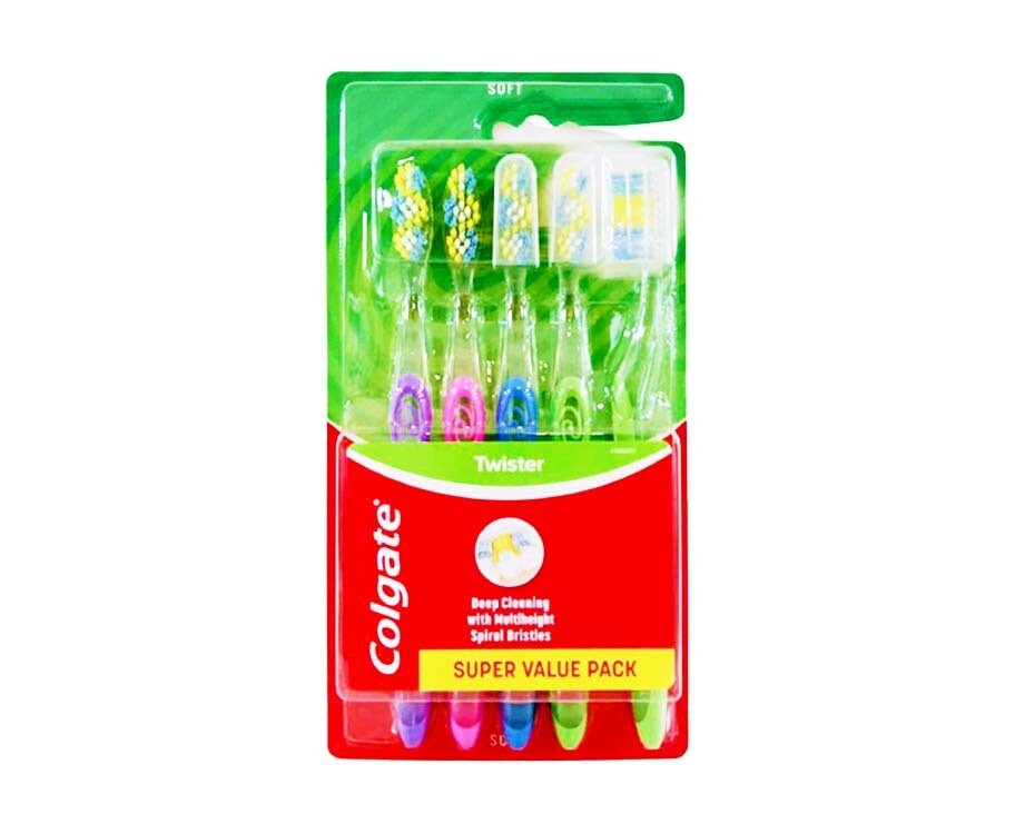 Colgate Twister Deep Cleaning with Multiheight Spiral Bristles Soft Toothbrush Super Value Pack 5 Pieces