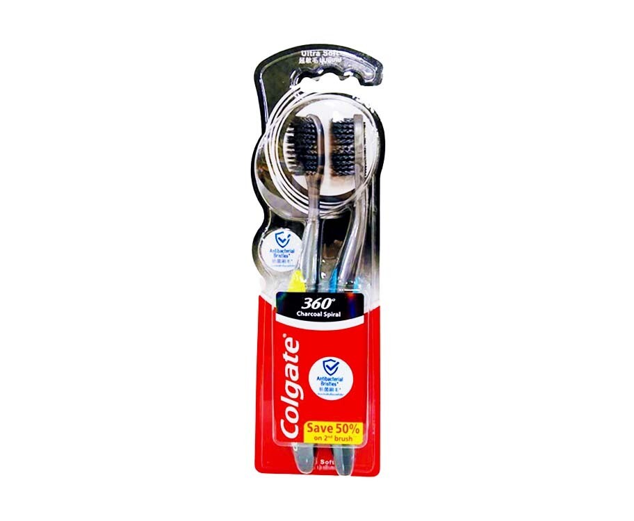 Colgate 360° Charcoal Spiral Ultra Soft Toothbrush 2 Pieces