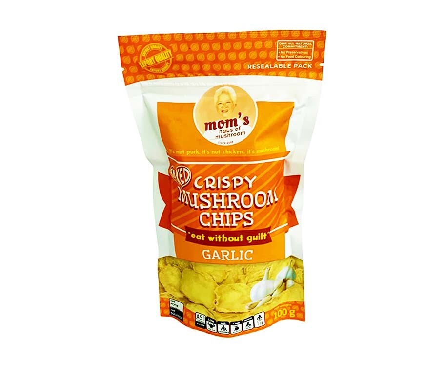 Mom's Haus of Mushroom Baked Crispy Mushroom Chips Garlic Resealable Pack 100g
