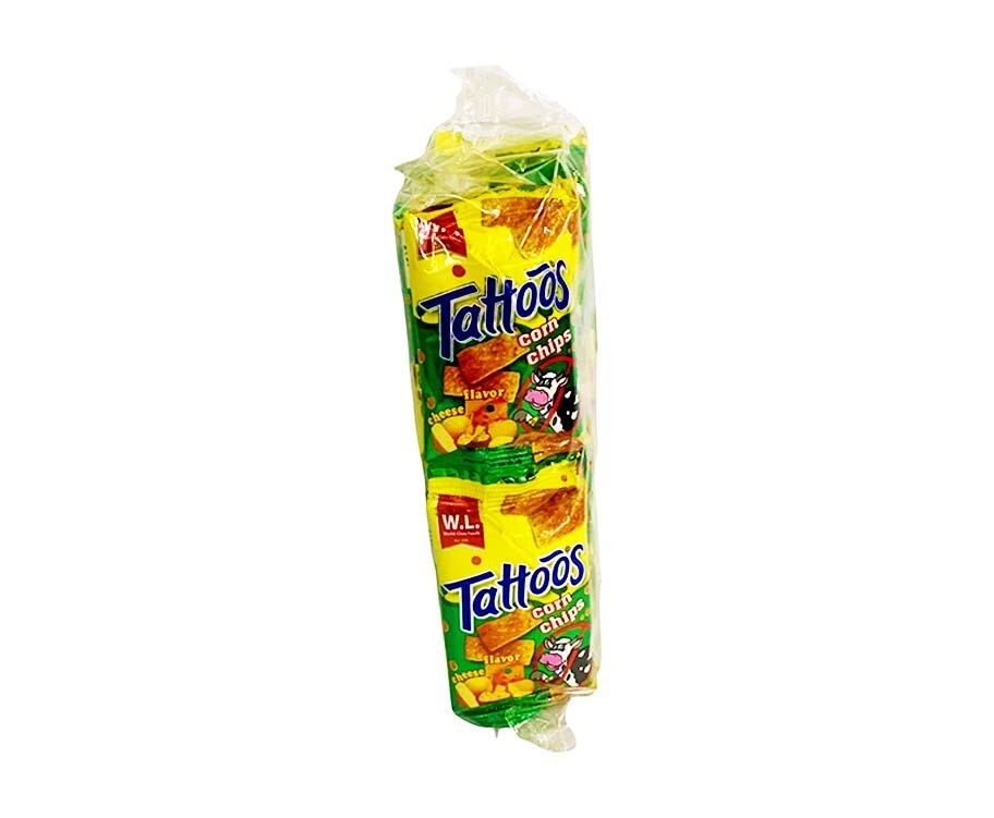 W.L. Foods Tattoos Corn Chips Cheese Flavor (12 Packs x 8g)