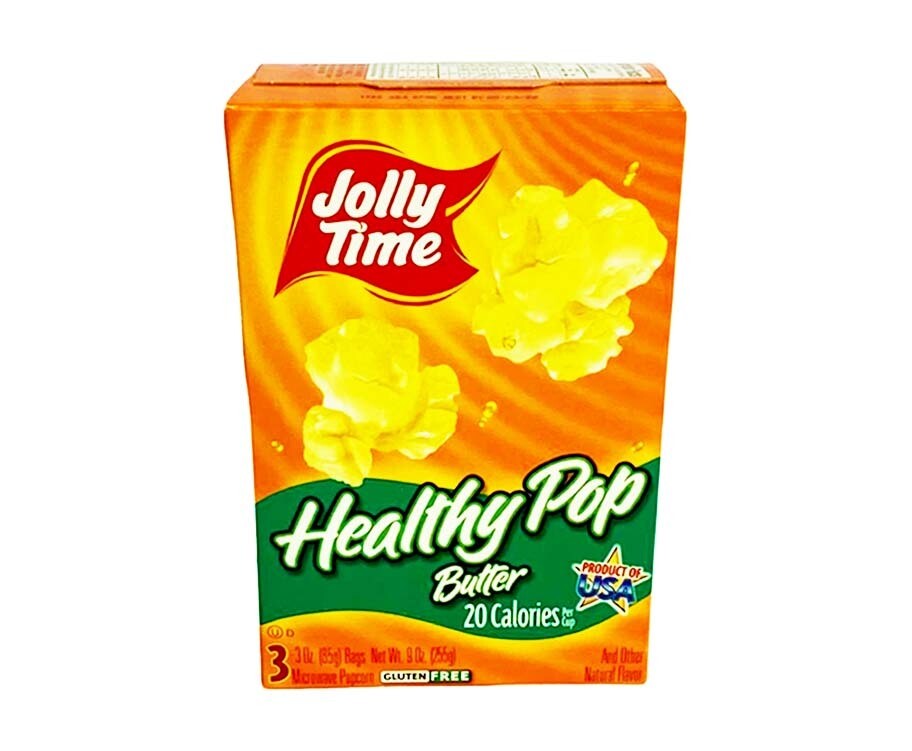 Jolly Time Healthy Pop Butter 20 Calories per Cup Microwave Popcorn Gluten Free 3 Bags 255g