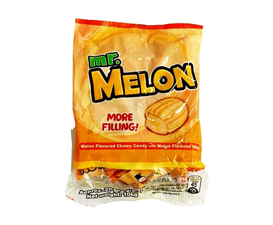 Mr. Melon Melon Flavored Chewy Candy with Melon Flavored Filling (Approx. 20 Pieces x 5.3g) 106g