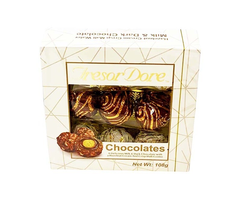 Tresor Dore Milk &amp; Dark Chocolates Hazelnut Cream Crisp Malt Wafer 108g