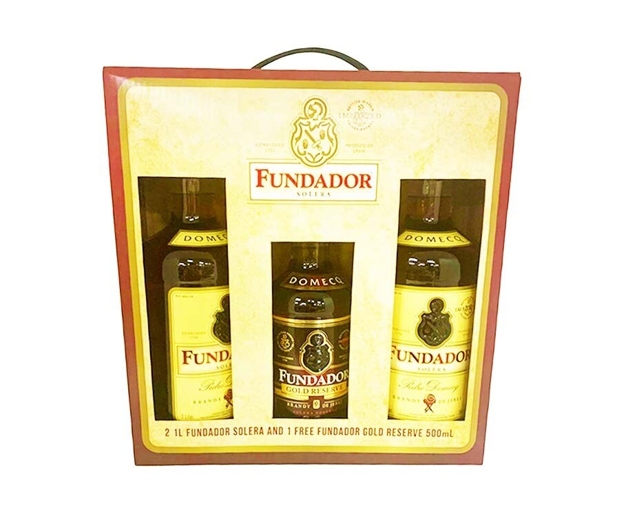 Domecq Fundador Solera Brandy (2 Packs x 1L) + Free Fundador Gold Reserve Brandy 500mL