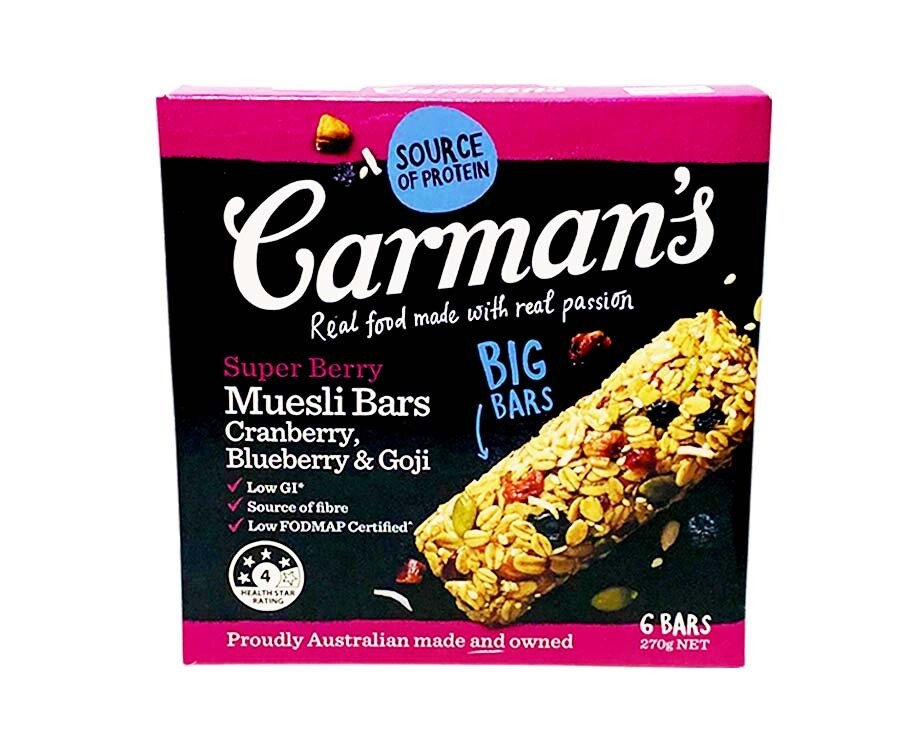 Carman's Super Berry Muesli Bars Cranberry, Blueberry & Goji 6 Bars 270g