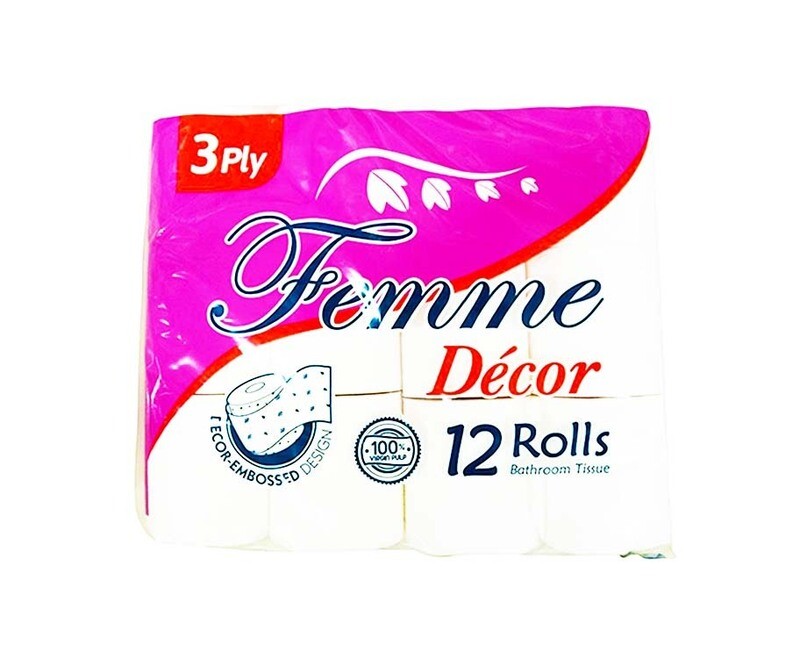 Femme Décor Bathroom Tissue 3-Ply 12 Rolls 450 Sheets
