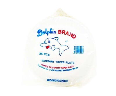 Dolphin Brand Biodegradable Sanitary Paper Plate 9" 25 Pieces