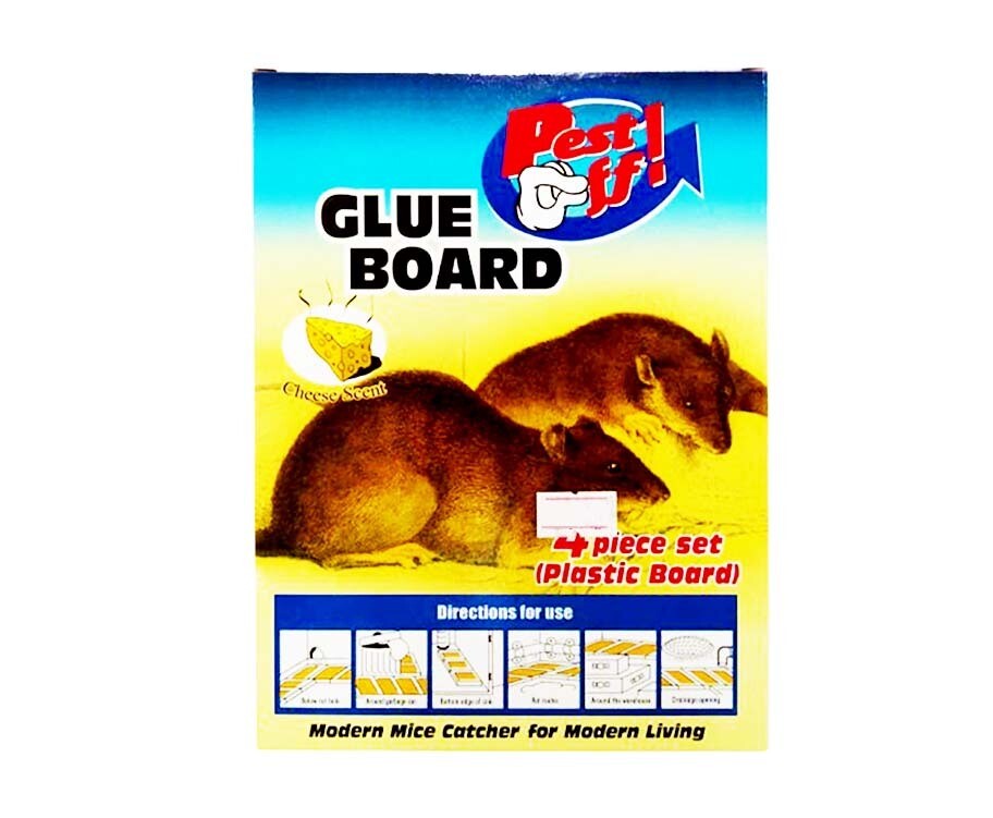 Pest Off! Glue Board Modern Mice Catcher for Modern Living Cheese Scent 4 Piece Set (Plastic Board)