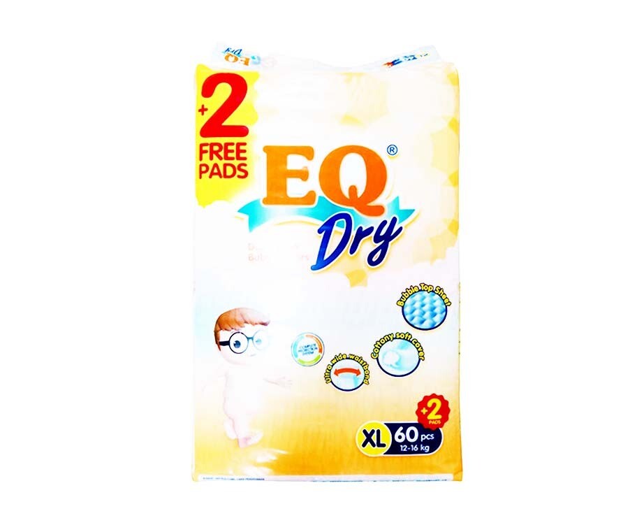 EQ Dry Disposable Baby Diapers XL 12-16kg 62 Pads