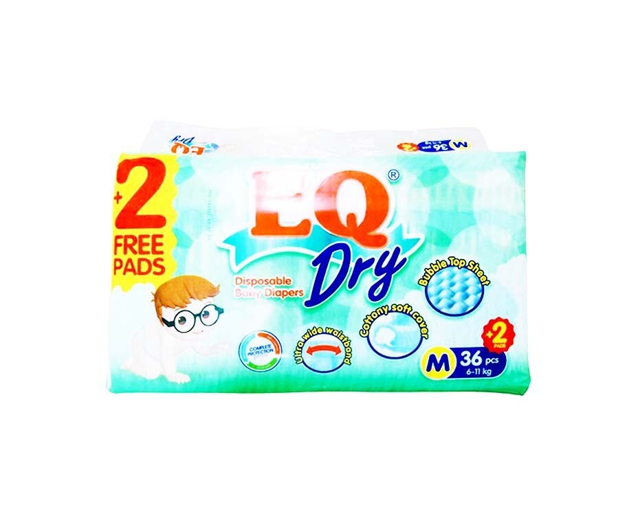 EQ Dry Disposable Baby Diapers Medium 6-11kg 38 Pads