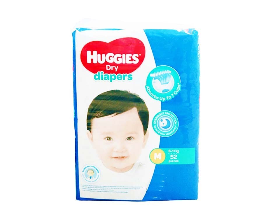 Huggies Dry Diapers Medium 6-11kg 52 Pieces