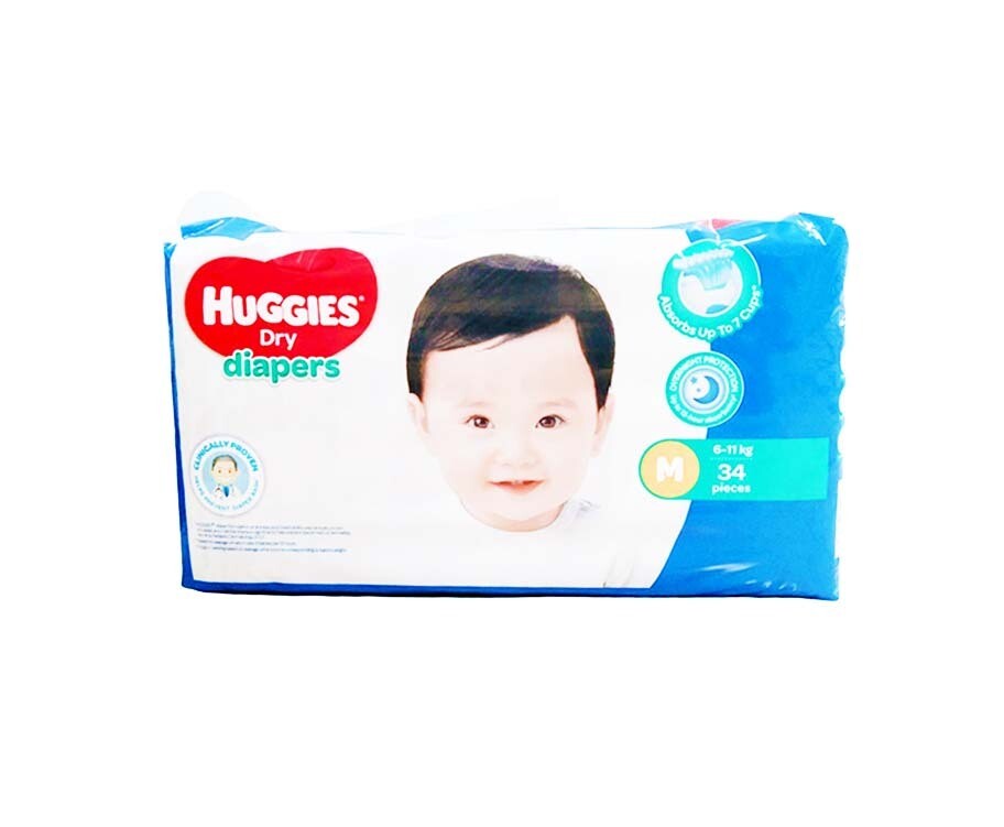 Huggies Dry Diapers Medium 6-11kg 34 Pieces