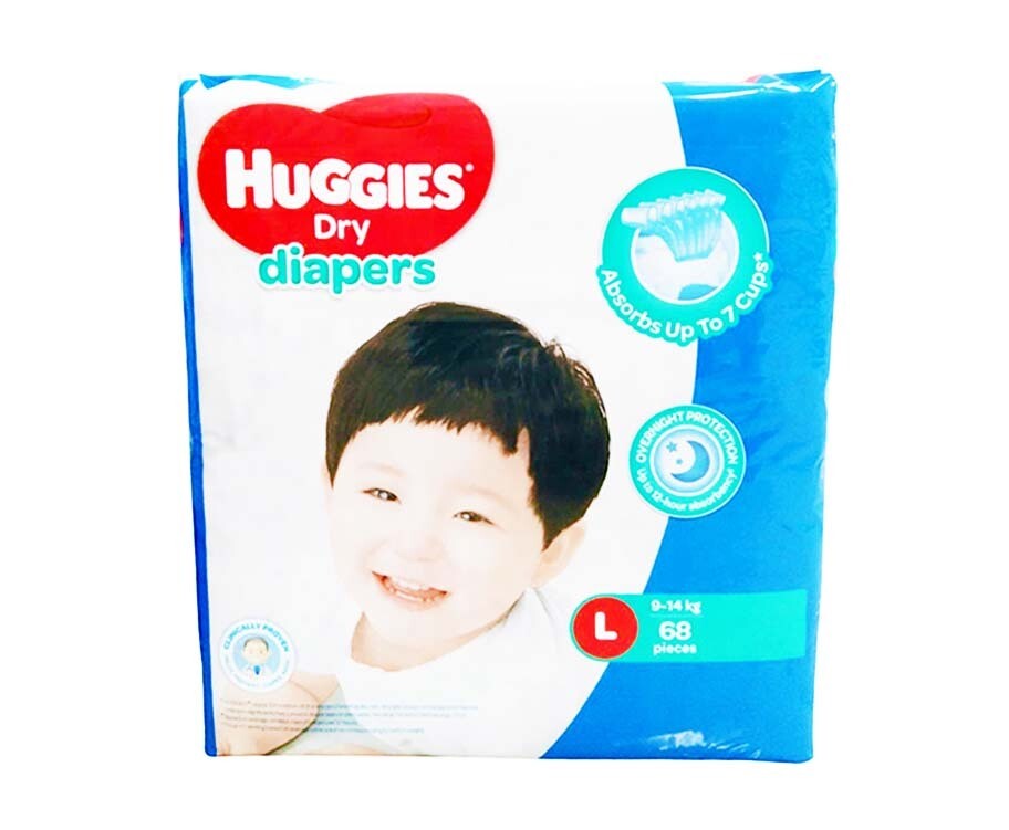 Huggies Dry Diapers Large 9-14kg 68 Pieces