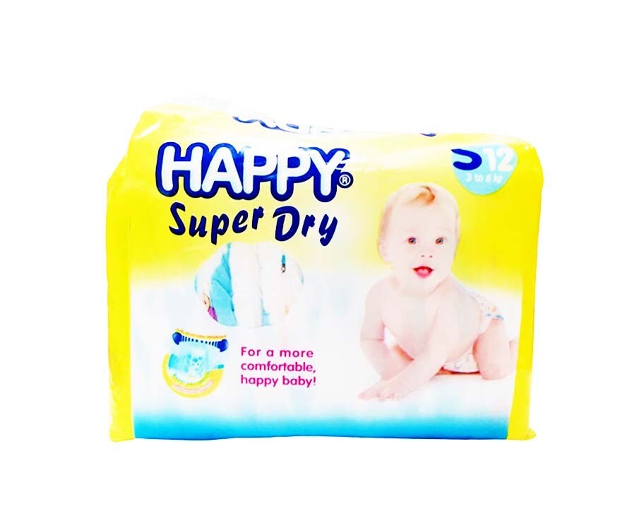 Happy Super Dry Baby Diapers Small 3-6kg 12 Diapers