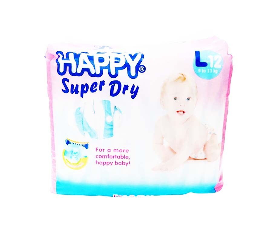 Happy Super Dry Baby Diaper Large 9-13kg 12 Diapers