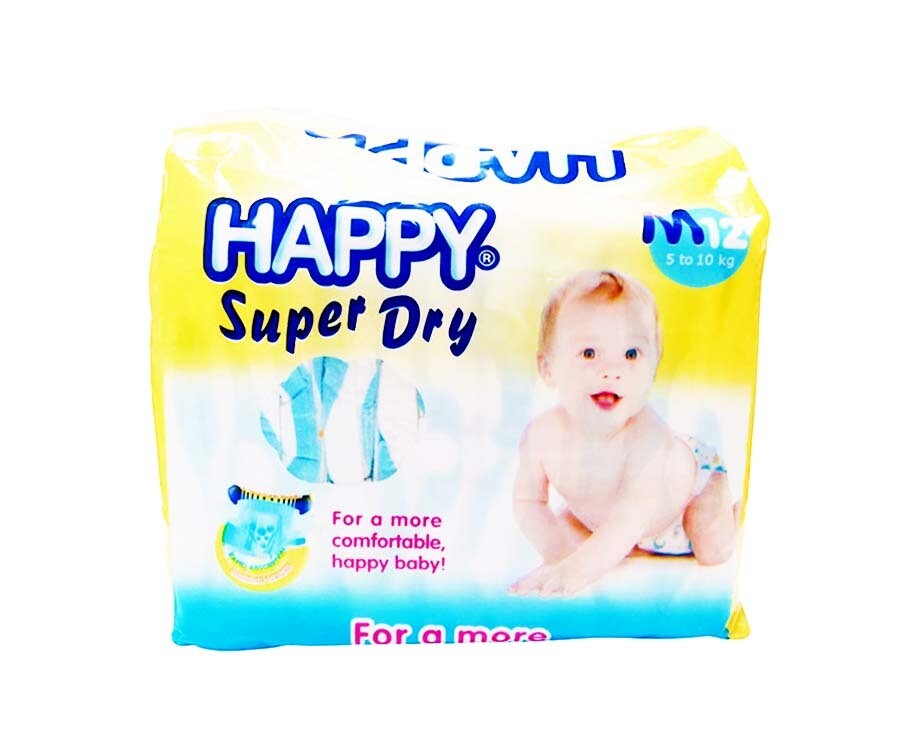 Happy Super Dry Baby Diapers Medium 5-10kg 12 Diapers