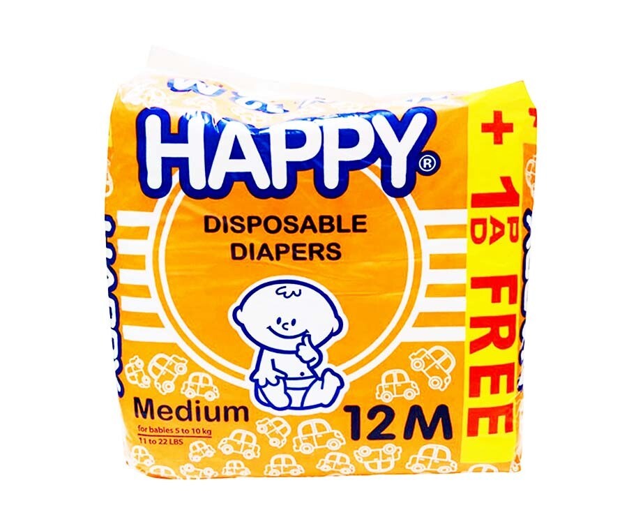 Happy Disposable Diapers Medium 12 diapers + 1 diaper free