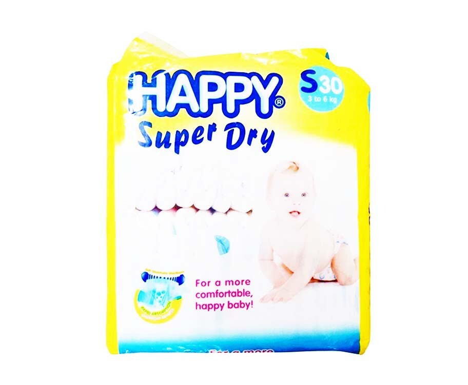 Happy Super Dry Baby Diapers Small 3-6kg 30 Pads
