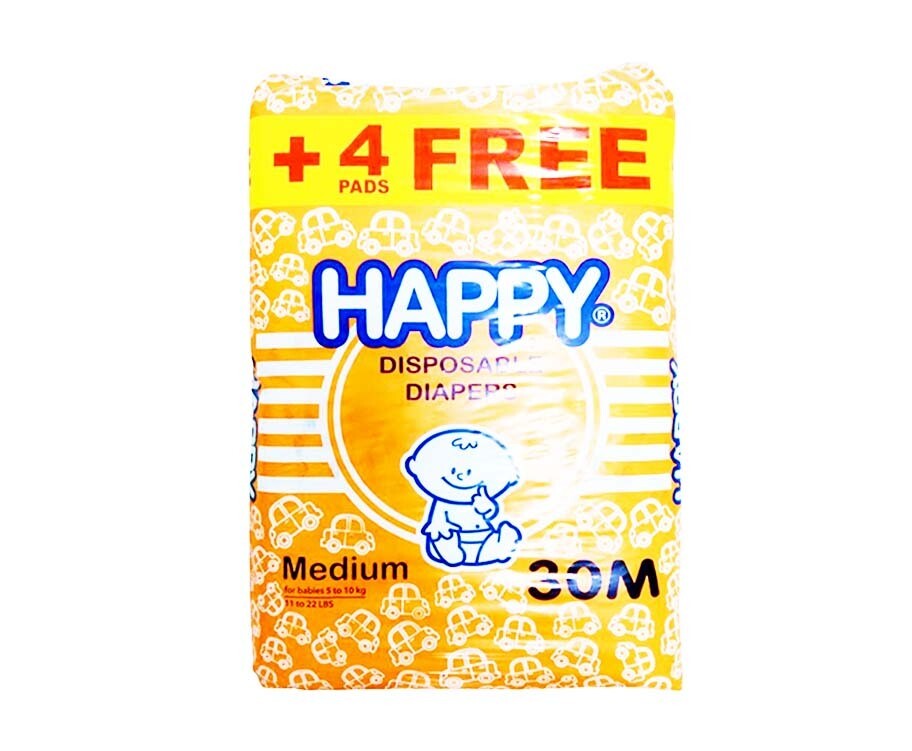 Happy Disposable Diapers Medium 30 diapers + 4 diapers free