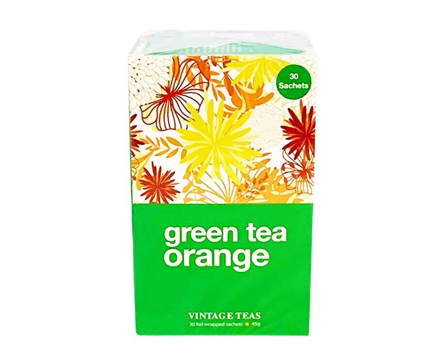 Vintage Teas Green Tea Orange 30 Foil Wrapped Sachets 45g