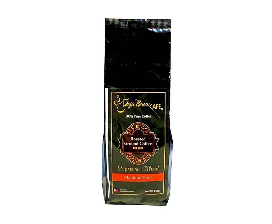 Deja Brew Cafe 100% Pure Coffee Roasted Ground Coffee Drip Grind Espresso Blend Medium Roast 250g