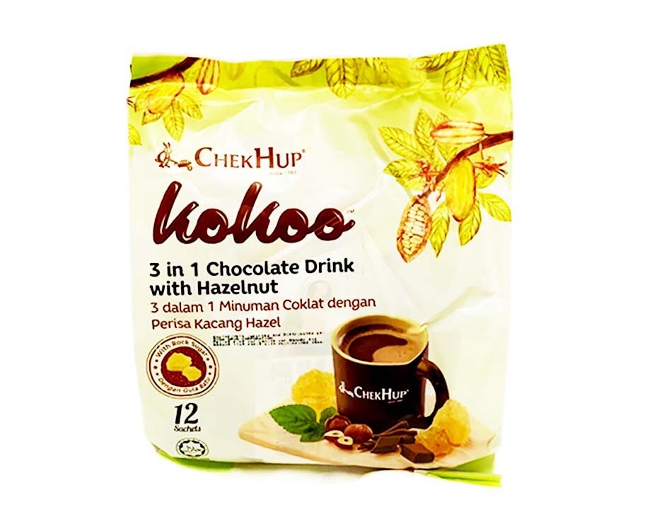 Chek Hup Kokoo 3-in-1 Chocolate Drink with Hazelnut with Rock Sugar (12 Sachets x 40g) 480g
