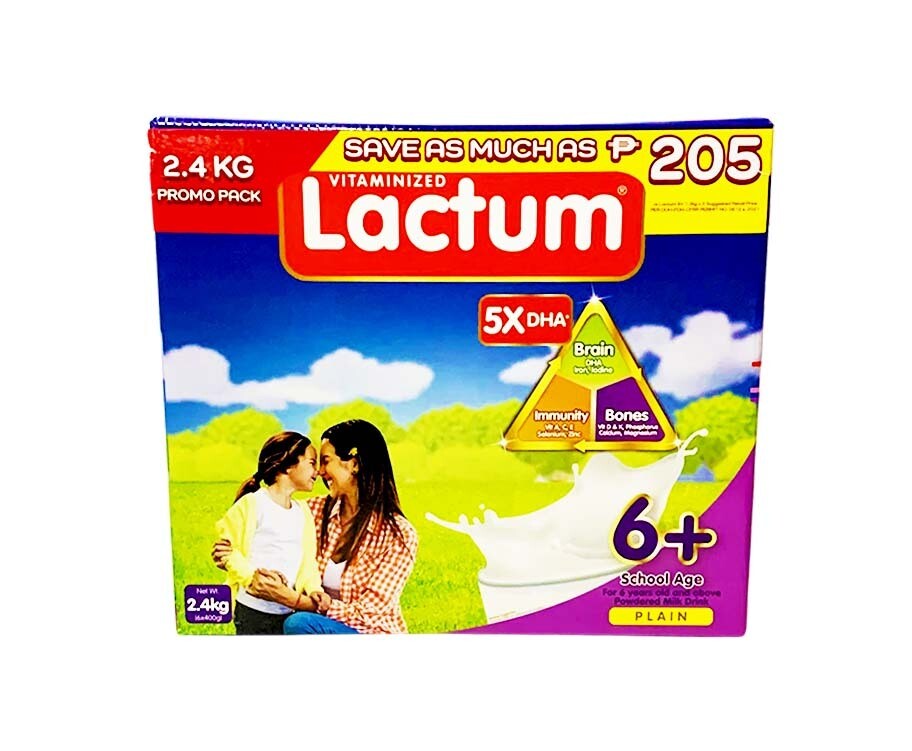 Lactum Vitaminized 6+ School Age Plain Powdered Milk Drink (6 Packs x 400g) 2.4kg