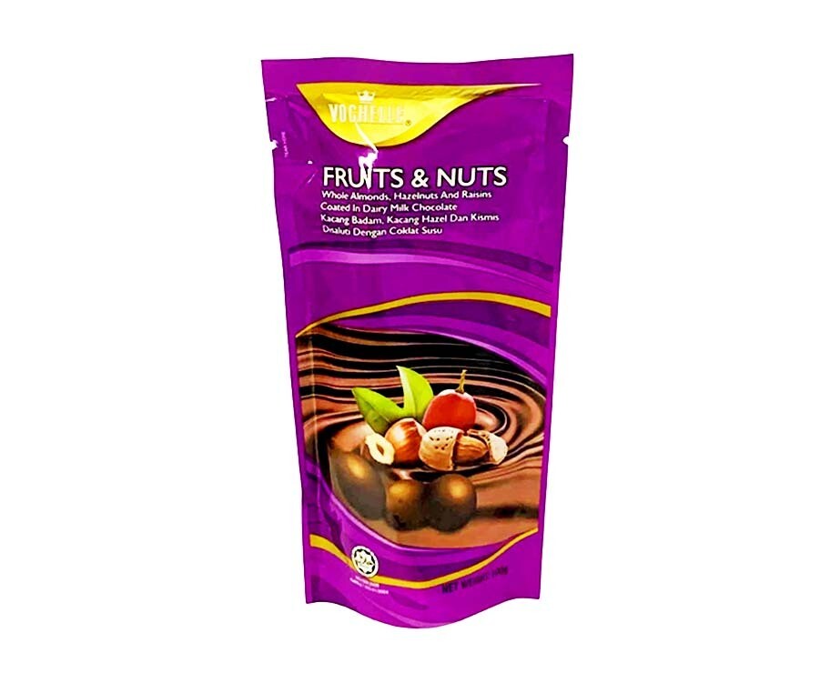 Vochelle Fruits & Nuts Whole Almonds, Hazelnuts and Raisins Coated in Dairy Milk Chocolate 100g