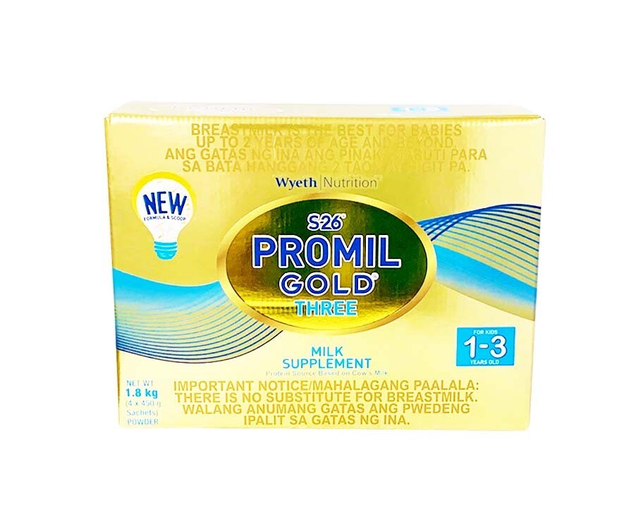 Wyeth Nutrition S-26 Promil Gold Three Milk Supplement For Kids 1-3 Years Old 1.8kg (4 Packs x 450g)